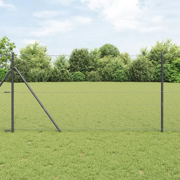 Gard hexagonal Gossi gri 1x10 m otel, stalpi gard Gossi 7 buc gri Ø32 mm 150 cm otel galvanizat