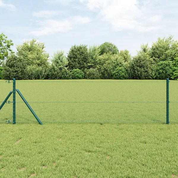 Gard hexagonal Gossi verde 0.6x10 m otel, stalpi de gard Gossi 7 buc verde Ø32 mm 100 cm otel galvanizat