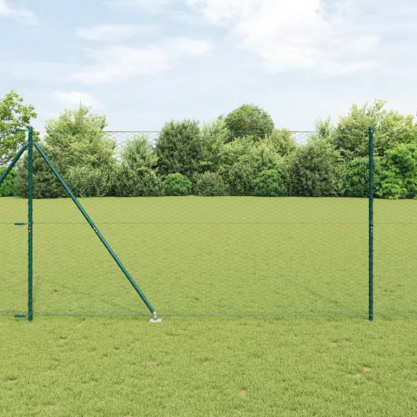 Gard hexagonal Gossi verde 1.6x10 m otel, stalpi de gard Gossi cu teava 7 buc Ø32 mm 180 cm otel galvanizat