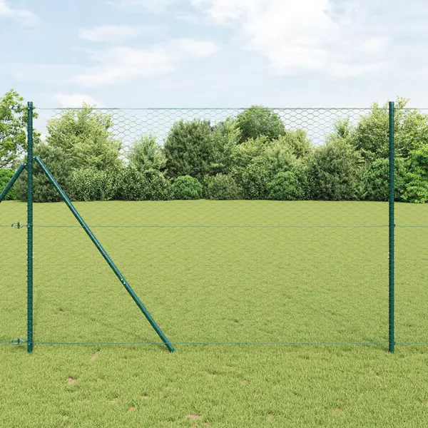 Gard hexagonal Gossi verde 1,6x10 m otel, stalpi gard Gossi 7 buc verde Ø32 mm 210 cm otel galvanizat