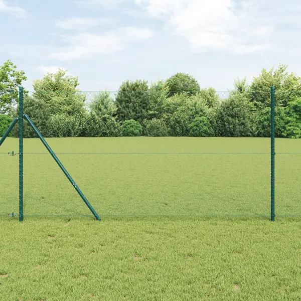 Gard hexagonal Gossi verde 1x10 m otel, posturi de gard Gossi 7 buc verde Ø32 mm 150 cm otel zincat
