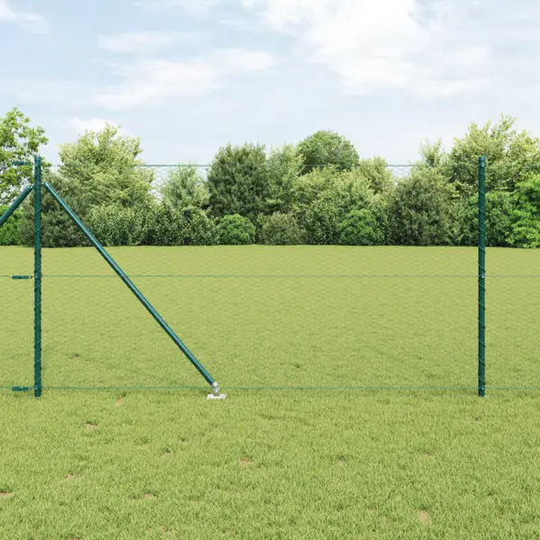 Gard hexagonal Gossi verde 1x10 m otel, stalpi de gard Gossi cu spike 7 buc Ø32 mm 120 cm otel galvanizat