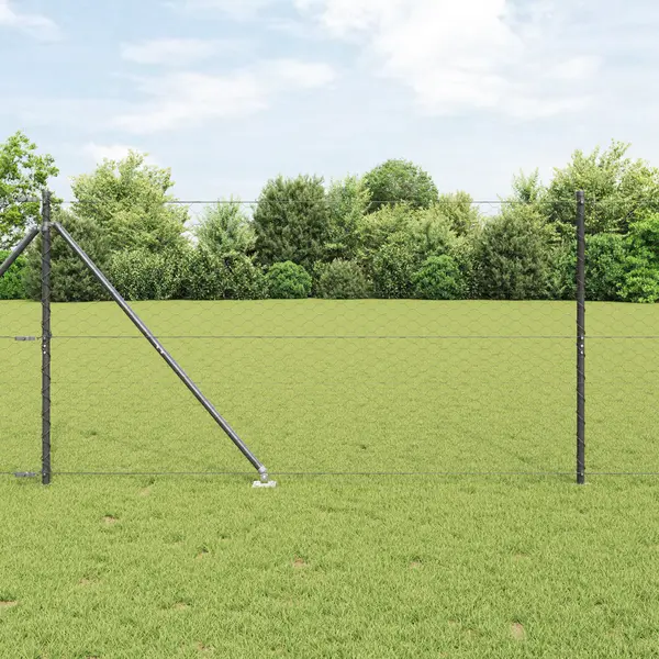 Gard hexagonal gri Gossi 1.4x100 m otel, stalpi pentru gard Gossi cu spike 13 pcs Ø32 mm 160 cm otel galvanizat