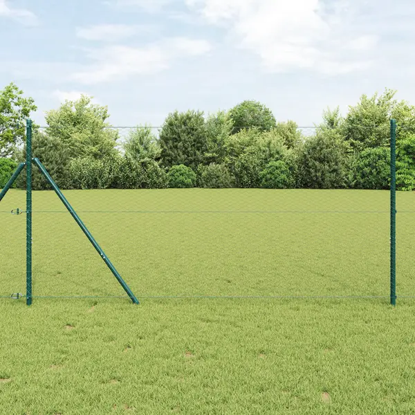 Gard hexagonal gri Gossi 1x50 m din otel, stalpi pentru gard 13 pcs verde Ø32 mm 150 cm din otel galvanizat Gossi