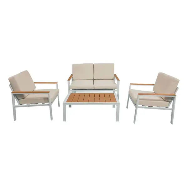 Garden lounge Set la moda 4buc bej-alb aluminiu, 118x72x67 cm