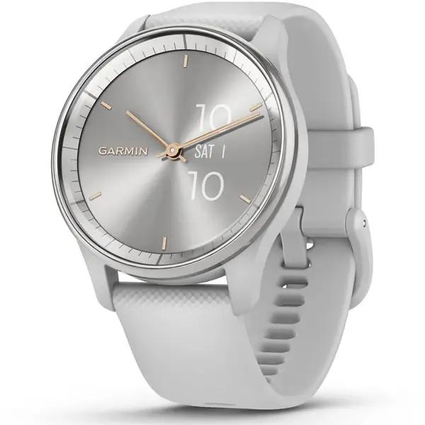 GARMIN Ceas inteligent Garmin Vivomove Trend, LCD 40 mm Hybrid 254 x 346 pixels Touchscreen, curea din silicon, rama din otel inoxidabil argintiu cu carcasa, Gri deschis