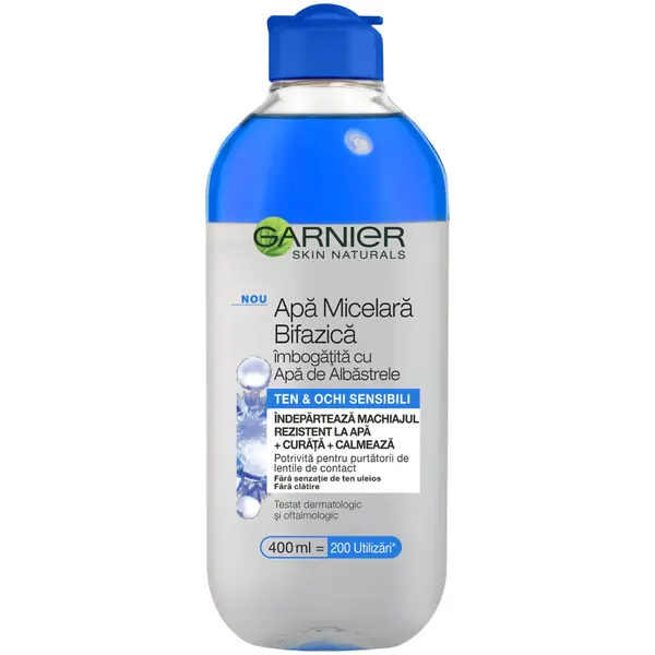 Garnier Apa micelara bifazica, 400 ml, Skin Naturals, imbogatita cu apa de albastrele