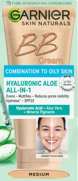 Garnier Skin Naturals BB crema de față Hyaluronic Aloe Oil free, Medium, 50 ml