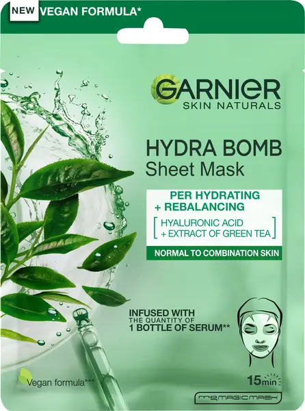 Garnier Skin Naturals Mască de față din folie de bumbac Hydra Bomb, 28 g