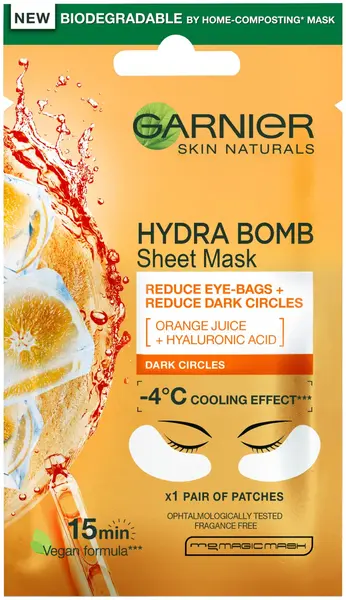 Garnier Skin Naturals Mască de tip folie împotriva cearcănelor Hydra Bomb, 6 g