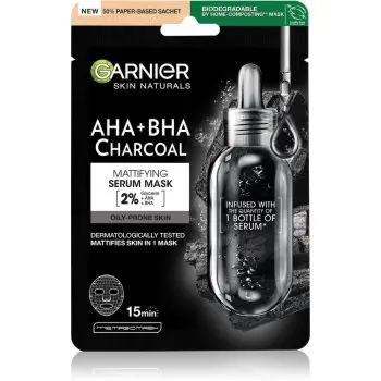 Garnier Textil Masks AHA+BHA Charcoal mască textilă hidratantă cu cărbune activ