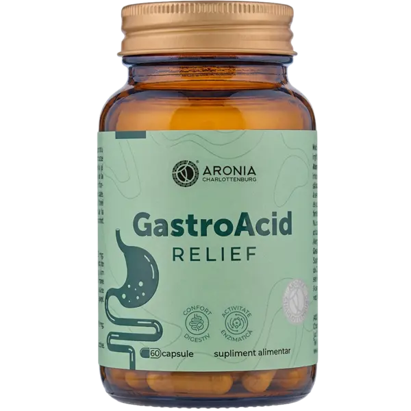 GastroAcid Relief — 60 de capsule împotriva arsurilor la stomac și refluxului gastric, cu probiotice, plante și nutrienți esențiali