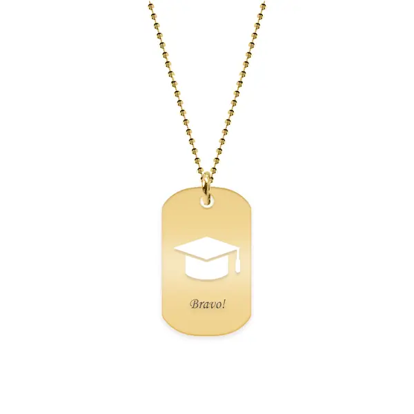 Gaudeamus - Colier personalizat absolvire dog tag din argint 925 placat cu aur galben 24K