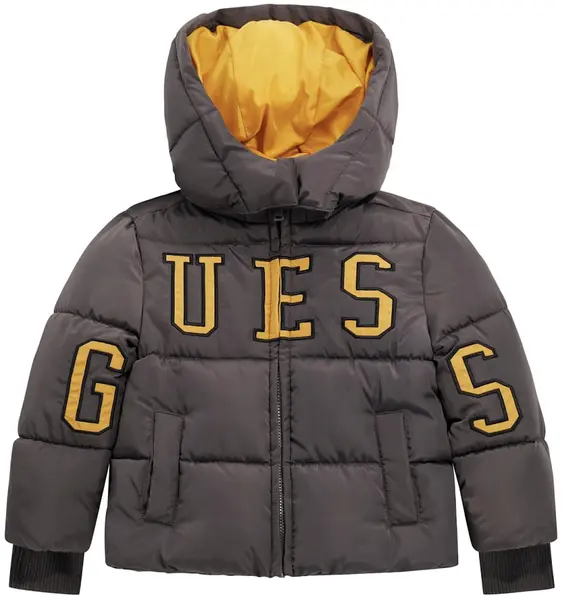 Geacă de copii cu glugă Guess - Cu litere galbene, multicolor, 18 luni