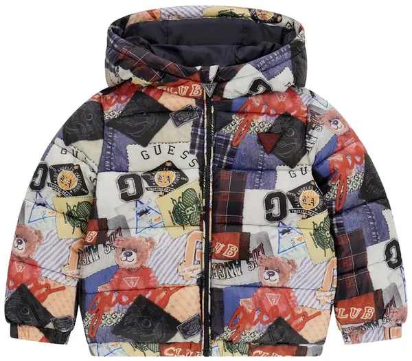 Geacă pufoasă pentru copii Guess - Model patchwork, multicolor, 2 ani