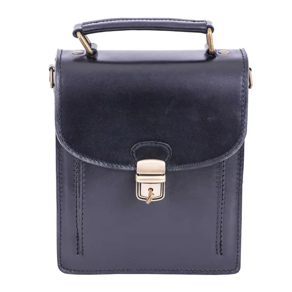 Geanta barbati din piele naturala neagra Key leather vertical