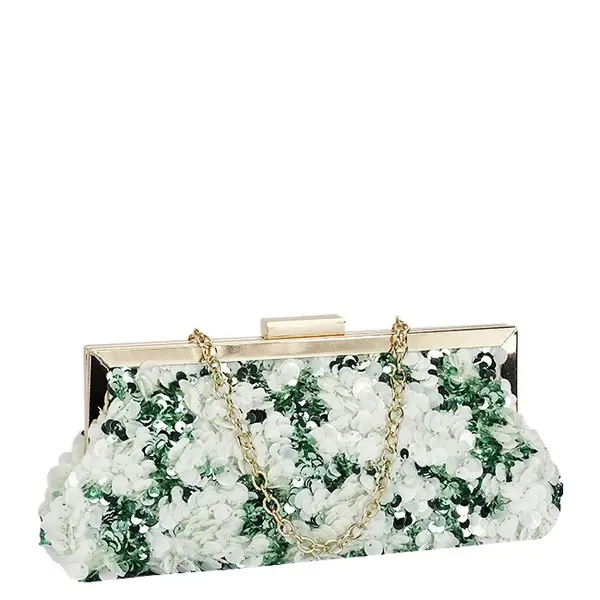 Geanta clutch alb verde cu paiete BMN-1248 06