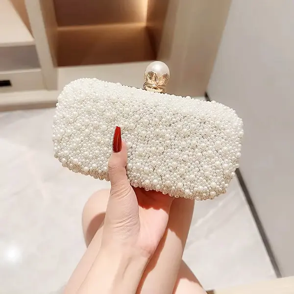 Geanta clutch ivoar auriu cu perle 1003 01