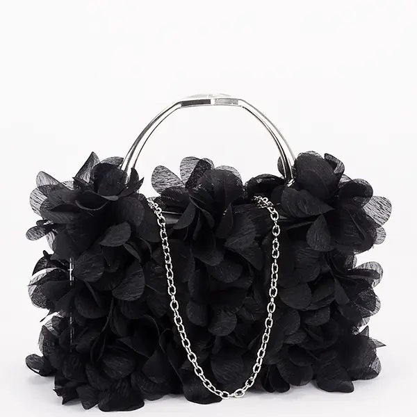 Geanta clutch negru cu model floral 3D BXQ-327 05
