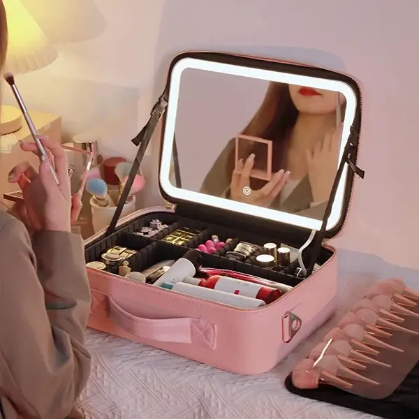 Geanta Cosmetica Pentru Make-up cu Oglinda LED cu Touch, 26x23x11 cm