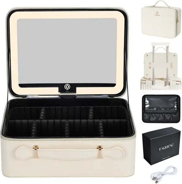 Geanta Cosmetica Pentru Make-up cu Oglinda LED cu Touch, 26x23x11 cm