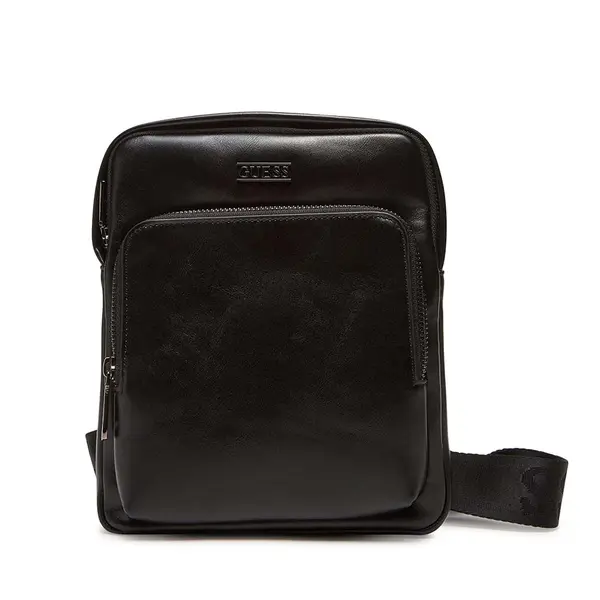 Geantă crossbody bărbați Guess neagră cu logo metalic 920BGEAHMBOCAP5323N