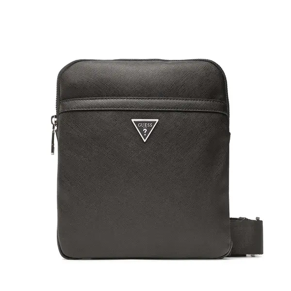 Geantă crossbody bărbați Guess neagră cu logo metalic frontal 920BGEAHMECSAP3123N