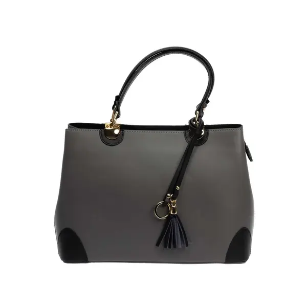 Geantă damă din piele naturala gri-negru Design Beauty