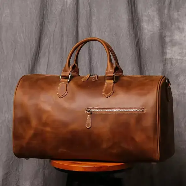 Geanta de calatorie unisex, Evren GT3303, piele naturala, Maro