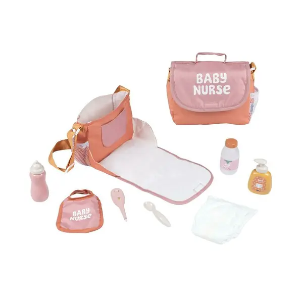 Geanta de infasat pentru papusi, Smoby, Cu accesorii, Pink