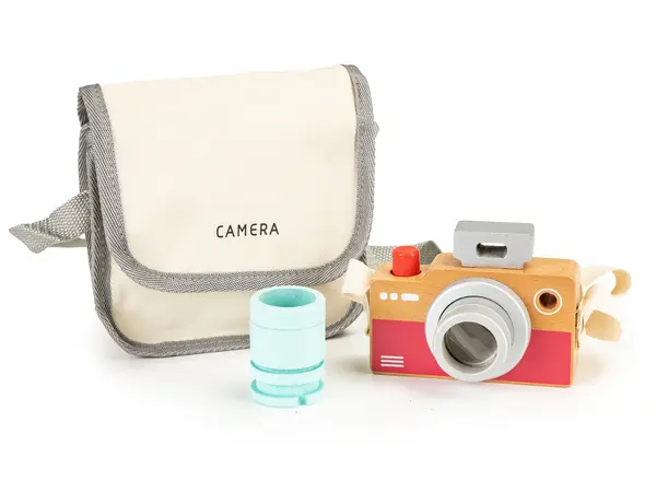 Geantă de jucărie pentru aparat de fotografiat din lemn caleidoscop ECOTOYS