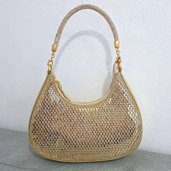 Geanta de seara FIZ HOBO, cu strass si toarta detasabila, AURIU