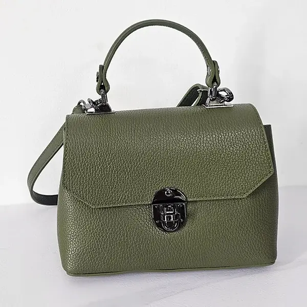 Geanta eleganta, GlamourGrip, din piele naturala, business si curea detasabila, Verde