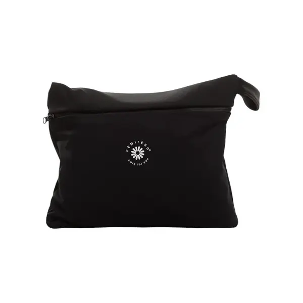 Geantă impermeabilă FEMI.EKO®, pentru produse menstruale, 2 buzunare practice, dimensiuni 19 cm x 24 cm, culoare negru