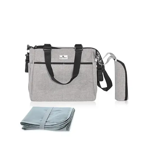 Geanta pentru accesoriile bebelusului Maya, 9 compartimente, cu bretea pentru umar, compartiment izoterm detasabil, Grey