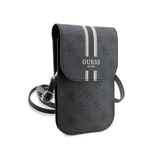 Geanta pentru Telefon Guess PU 4G Printed Stripes, Universal, Piele Eco (Negru)