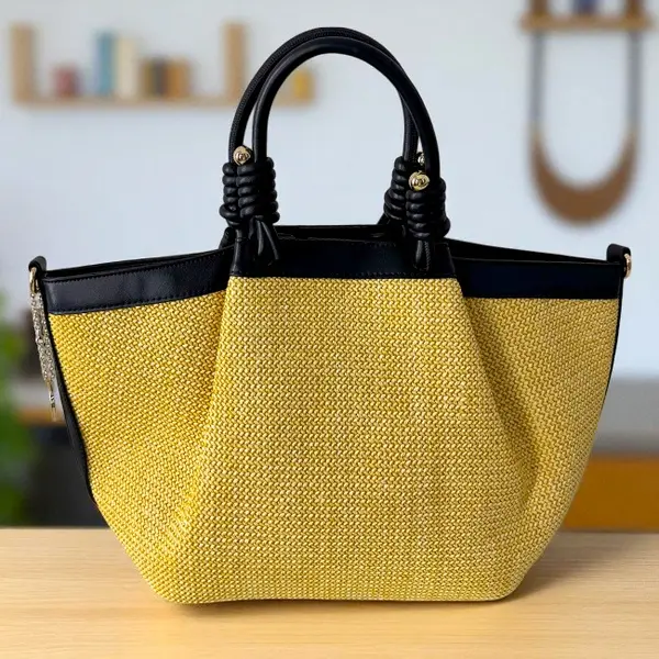 Geanta plaja tip shopper, LiLo, cu bareta detasabila si capsa magnetica, Negru