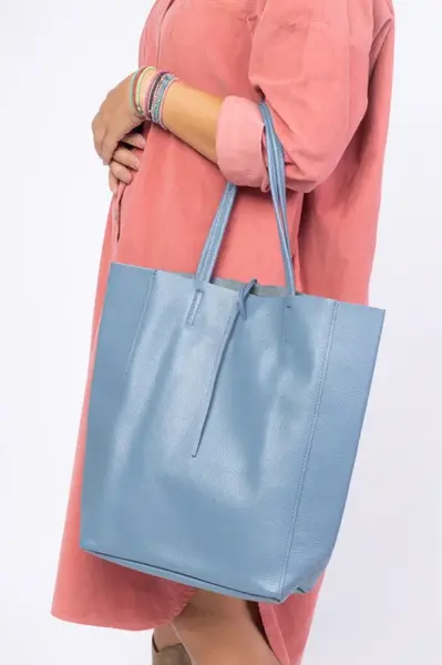 Geanta shopper albastru jeans din piele naturala