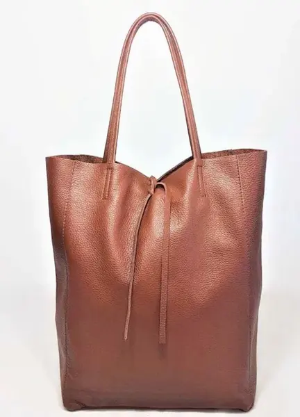 Geanta shopper caramizie din piele naturala