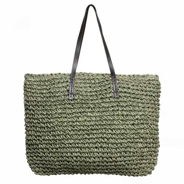 Geanta shopper impletita cu ochiuri mari si manere din piele ecologica, verde prafuit