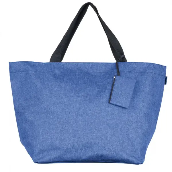 Geanta shopper multifunctionala medie din material textil panzat, albastru pastel