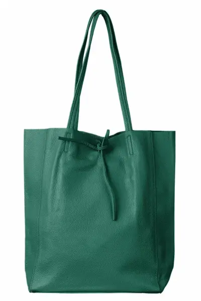 Geanta shopper verde smarald, din piele naturala