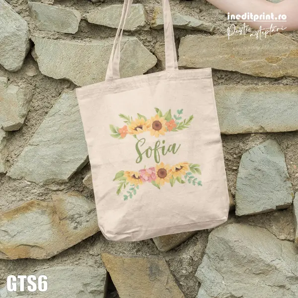 Geanta tip sacosa personalizabila - nume in decor floral GTS6