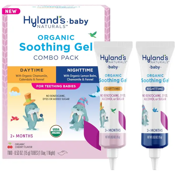 Gel Calmant, Hyland's Baby, ComboPack, Formula Zi si Noapte, Pentru Dureri Gingivale Bebelusi, Fara benzocaina, aroma de Cirese, 2x Tuburi 15gr