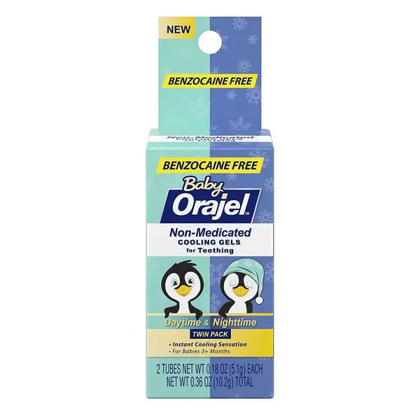 Gel Calmant, Orajel Naturals, TwinPack, Formula Zi si Noapte, Pentru Dureri Gingivale Bebelusi, Fara benzocaina, 100% natural, 2x Tuburi 5.1gr