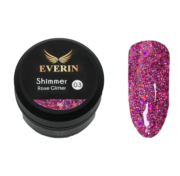Gel Color Shimmer Rose Glitter EVERIN 5ml – 03 | Gel Roz Intens cu Sclipici Holografic pentru Manichiură Profesională