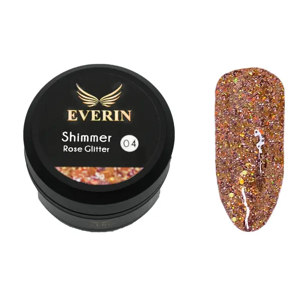 Gel Color Shimmer Rose Glitter EVERIN 5ml – 04 | Gel Cupru Rose cu Sclipici pentru Manichiură Profesională