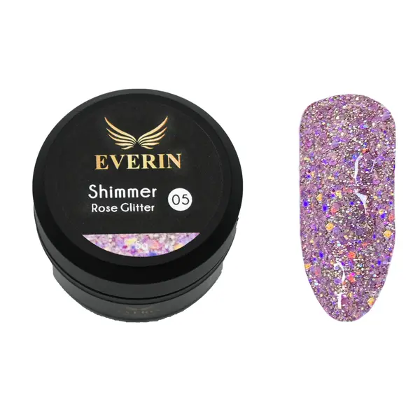 Gel Color Shimmer Rose Glitter EVERIN 5ml – 05 | Gel Mov-Roz cu Sclipici Holografic pentru Manichiură Profesională