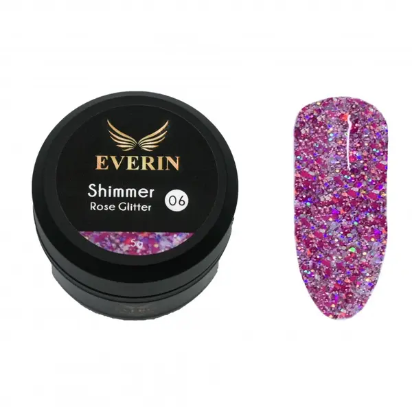 Gel Color Shimmer Rose Glitter EVERIN 5ml – 06 | Gel Roz cu Sclipici pentru Manichiură Profesională