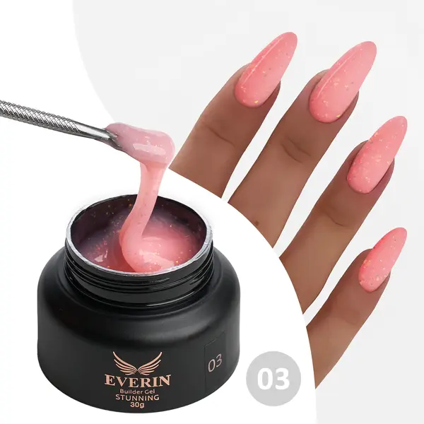 Gel Constructie Everin Stunning 03 Roz Coral cu Paiete Holografice | Gel Autonivelant Profesional
